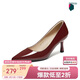 百思圖25秋潮流細高跟尖頭女鞋CU711CQ5 酒紅色 39