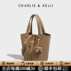 CHARLIE&KELLI CK品牌2026新款插帶水桶包時(shí)尚斜挎腋下包包女款生日禮物女 布朗棕【母親節生日520情人節禮物】