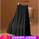 歐貝汐灰色西裝百褶裙春秋垂墜感半身裙高腰壓褶中長(cháng)款A字裙學(xué)院風(fēng)長(cháng)裙 黑色 L