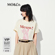 MO&Co.短袖T恤夏貓咪印花圓領(lǐng)寬松MBE2TEE040抗菌防螨棉質(zhì) 米杏色 M /165