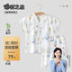 貝肽斯睡衣兒童春季薄款嬰兒家居服套裝寶寶短袖兒童睡衣 綠林之趣【2層柔紗，吸濕快干】 100