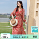 尚都比拉春秋中長(cháng)款印花紅色連衣裙氣質(zhì)女神范顯瘦度假裙子 紅花 XL 