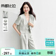 尚都比拉職場(chǎng)通勤女裝套裝夏季珍珠金屬扣V領(lǐng)短袖西裝小外套 米灰色 L 