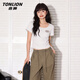 唐獅（TonLion）短袖t恤女裝短款u領(lǐng)修身上衣服2026新款設計感韓系顯瘦親膚內搭