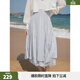 ELLE藍色設計感不規則半身裙女2025夏季新款褶皺感小個(gè)子A字裙子 藍色 XL