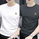 庫羅戈短袖t恤男士2025夏季新款修身休閑圓領(lǐng)半袖潮牌ins打底衫男體恤 白色+碳灰 2XL (159-174斤)