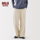 MUJI女式粗細不均棉線(xiàn)絲光斜紋抽褶寬版褲褲子25年冬季休閑褲女裝 象牙色 M （160/66A）