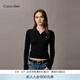 Calvin KleinJeans春秋女士?jì)?yōu)雅休閑通勤V領(lǐng)ck修身短款POLO領(lǐng)打底衫針織衫