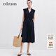 edition襯衫裙女新款立領(lǐng)無(wú)袖收腰純棉連衣裙氣質(zhì)通勤風(fēng) 藍黑色 L 170