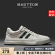 皓頓（HAUT TON）男鞋休閑鞋頭層牛皮小白鞋男士時(shí)尚低幫運動(dòng)板鞋春夏新品鞋子男 白綠色 40 (適合運動(dòng)鞋41碼)