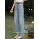 鹿向南「淺藍漫行」藍色直筒牛仔褲女春新款洋氣寬松顯瘦闊腿褲子 藍色 不含皮帶 M