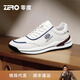 零度Zero運動(dòng)鞋男新款頭層牛皮休閑男鞋時(shí)尚舒適低幫緩震回彈慢跑鞋男 白藍 40 拍比運動(dòng)鞋小一碼