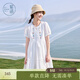 紫涵（ZIHAN）紫涵白色短袖連衣裙女2025夏季新款度假風(fēng)花朵刺繡圓領(lǐng)系繩a字裙 本白 M