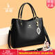 袋鼠卡拉2026新款大容量品牌包包中年女士手提包軟皮媽媽包婚包送婆婆禮物 黑色【禮盒裝+手包】