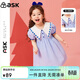 ASK JUNIOR女童裙子夏季薄款小童時(shí)尚愛(ài)心娃娃領(lǐng)學(xué)院風(fēng)格子甜美公主裙 藍色