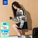 唐獅（TonLion）2025秋冬減齡條紋雙頭拉鏈連帽針織開(kāi)衫女外套高級感毛衣