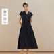 茵曼（INMAN）茵曼萊賽爾亞麻蝴蝶系帶連衣裙26夏女裝新款V領(lǐng)短袖長(cháng)裙 藏藍色 L