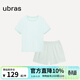 ubras純色舒適柔軟水果全棉家居服睡衣女短袖長(cháng)褲短褲套裝情侶款軟棉棉 【短袖短褲】女款-冰藍綠色 M
