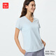 優(yōu)衣庫女裝竹節紗V領(lǐng)T恤/短袖26春夏新款483460 60 淺藍色 XL