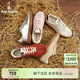 暇步士（Hush Puppies）德訓鞋女 26新款復古拼色運動(dòng)鞋真皮舒適百搭平底女鞋運動(dòng)休閑鞋 米杏色 38