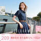 三彩2025夏季新款牛仔連衣裙純棉收腰A字裙短袖百褶短裙復古M