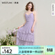 西遇吊帶蕾絲蛋糕裙女2026年夏季新款海邊度假風(fēng)法式v領(lǐng)連衣裙 紫色 M (160)