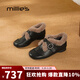 妙麗（Millies）樂(lè )福鞋女粗跟真皮加絨時(shí)尚毛毛休閑鞋2025冬季新款百搭圓頭勃肯鞋 黑色 35 (225mm) 標準碼