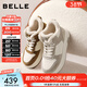 百麗（Belle）撞色高幫鞋女冬季新款商場(chǎng)同款厚底增高加絨休閑板鞋E6T1DDD5 米色/灰-厚絨 39 (245mm)