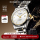 羅西尼（ROSSINI）手表男士 生日禮物鎢鋼機械黃金表夜光防水白盤(pán)鎢鋼帶7250209