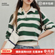 馬登美式復古條紋Polo衫經(jīng)典白綠撞色長(cháng)袖T恤寬松休閑百搭上衣女秋季  白綠條紋 【寬松/可拍小一碼】 M （100-120斤）