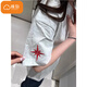 棉致北極星刺繡短袖t恤女夏季新款小眾高街寬松半袖設計感衣服打底衫 CX7226白灰紅【高品質(zhì)】 L 105-115斤