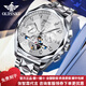 歐品客瑞士認證品牌2026新款手表男全自動(dòng)機械表夜光防水鎢鋼雙日歷男表 升級加強版 鋼帶本白【終身質(zhì)?！棵赓M刻字