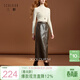 三彩2025冬季新款摩登皮裙仿油臘皮直筒裙開(kāi)叉長(cháng)裙半身裙M