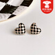 思梨黑白棋盤(pán)格愛(ài)心耳釘女獨特高級感小眾精致心形小清新無(wú)耳洞耳夾 軟墊耳夾一對