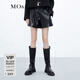 MO&Co.運動(dòng)風(fēng)抽繩高腰壓膠褲腳素皮短褲拳擊褲褲子女摩安珂 黑色-第2批 S 160