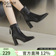 卓詩(shī)尼短靴女2025年春秋季新款冬尖頭時(shí)裝單靴瘦瘦靴加絨小個(gè)子高跟靴子 黑色-絨里 38
