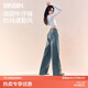 SIINSIIN闊腿牛仔褲女寬松秋季2025新款長(cháng)褲高腰松弛垂感直筒褲子 水洗藍 M