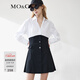 MO&Co.連衣裙春夏襯衫拼接設計感假兩件黑白高腰連衣裙通勤女摩安珂 本白色 M 165
