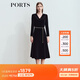 PORTS寶姿女裝秋冬新款時(shí)尚V領(lǐng)腰鏈造型優(yōu)雅絲絨中長(cháng)連衣裙 黑色 XS (2)