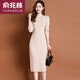 俞兆林秋冬季半高領(lǐng)羊毛連衣裙女中長(cháng)款過(guò)膝修身毛衣裙打底裙配大衣裙子 米色 XL【建議120-129斤】