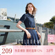三彩2025夏季新款牛仔連衣裙純棉收腰A字裙短袖百褶短裙復古M 深海藍 M 160/84A