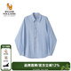 William fox&sons親膚爽感色仿條紋泡泡衫面料寬松休閑門(mén)襟裝飾時(shí)裝長(cháng)袖休閑襯衫潮 湖藍色 L /50