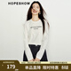 紅袖（hopeshow）正肩百搭T恤2026春季新款女裝閃光燙片字母印花設計長(cháng)袖圓領(lǐng)上衣 本白001 L
