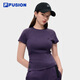 FILA FUSION斐樂(lè )潮牌女子針織短袖衫2026春季新款簡(jiǎn)約修身白色T恤 黛藤紫-DP L 170/88A/L