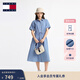 TOMMY JEANS【收腰顯瘦牛仔連衣裙】春夏女復古文藝風(fēng)寬松純棉襯衫長(cháng)裙 牛仔藍1A4 M (推薦:110-125斤)
