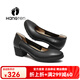 歡騰（HANG TEN）單鞋女秋冬新品真皮透氣不磨腳粗跟鞋通勤風(fēng)軟底淺口職業(yè)工作鞋 黑色（皮鞋碼） 37