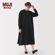 MUJI女式木棉混雙層紗織長(cháng)袖連衣裙女裝裙子25年秋季長(cháng)裙BC2NWC5A 黑色 M (160/84A)