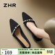 ZHR單鞋女夏溫柔風(fēng)珍珠淺口女鞋質(zhì)感復古絨面尖頭鞋子女BL561黑色38