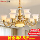 三洛美式吊燈客廳燈全銅歐式復古餐廳臥室飯廳別墅中空大燈具套餐N242 15頭雙層銅本色+LED燈泡+包安裝