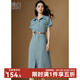 晚白【新品】法式襯衫連衣裙2026春款氣質(zhì)翻領(lǐng)長(cháng)裙通勤百搭裙子 藍色 2XL